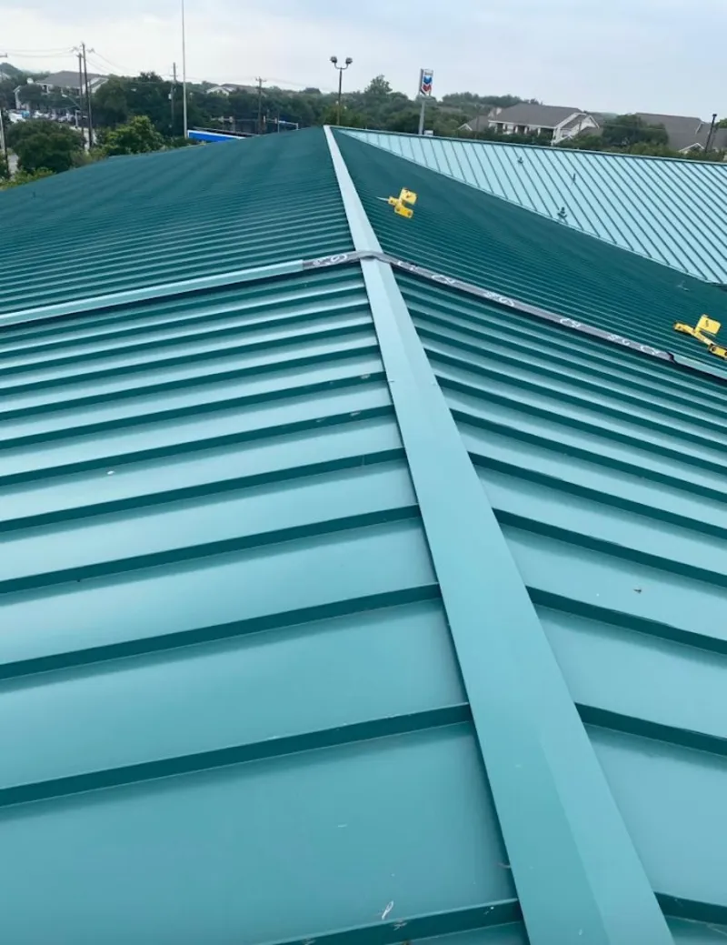 Green commercial metal roof ridge and valley for Metal Roof Repair in Florin
